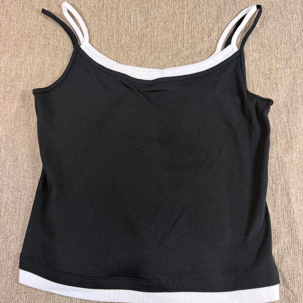 Wild Fable Womens Layered 2-in-1 Ribbed Cami Tank Top Black White Medium